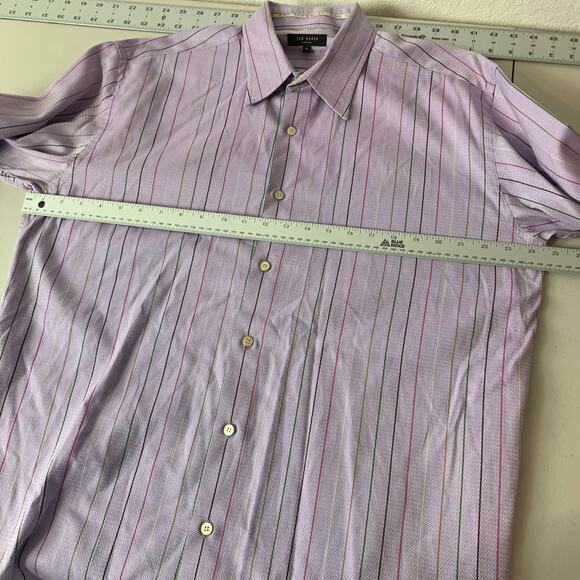Ted Baker London Mens Button Down Size 6 Purple Colorful Striped Cotton Lavender - Picture 6 of 15